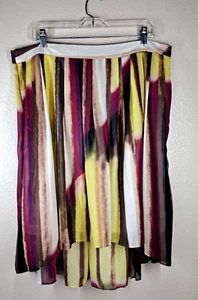 Kenneth Kole Womens XL Hi Low Flowy Yellow Purple Pink Brown Pleated Lined Skirt - Picture 1 of 13