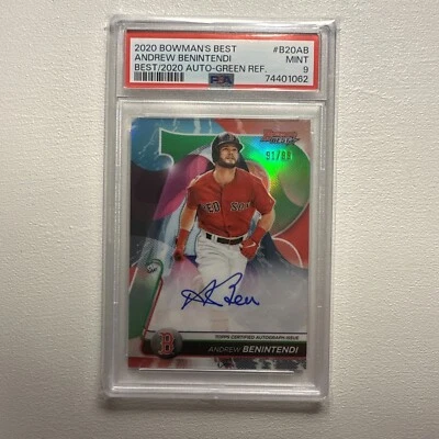 2020 ANDREW BENINTENDI #91/99 BOWMAN'S BEST AUTO GREEN REFRACTOR PSA 9 - Image 1 of 2