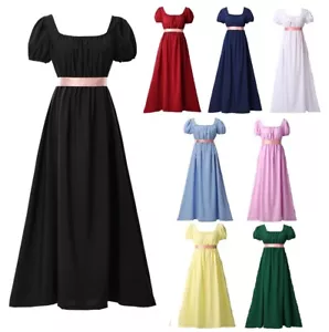 Women's Regency Long Dress Ball High Waistline Tea Party Costume Gown Dress - Picture 1 of 36