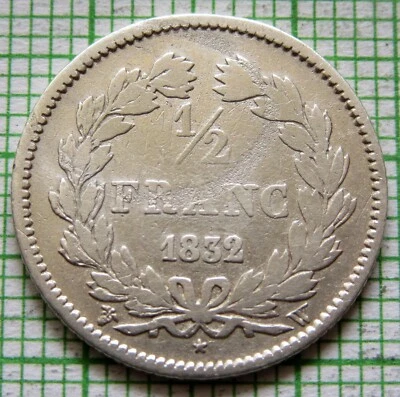 FRANCE Kingdom Louis Philippe 1832 W 1/2 FRANC Lille Mint 0.900 SILVER km# 741 - Image 1 of 4