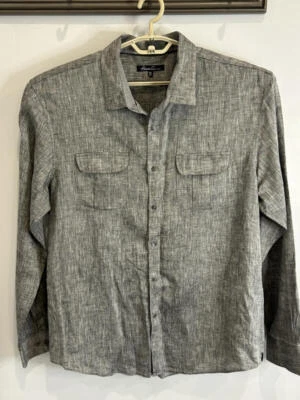 Kenneth Cole Mens Gray Pattern 100% Linen Long Sleeve Button Front Shirt XXL - Image 1 of 4