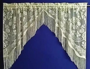 Heritage Lace Lori Fringe Split Swag White or Ecru 60" x 40" Bedroom Livingroom - Picture 1 of 6