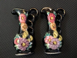 Vintage japanische kleine Keramik Blumen schwarze Krüge. Lot 2 4,5" gemarkt Japan - Bild 1 von 4