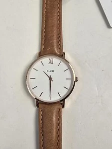 Cluse Minuit Watch Women Rose Gold Tone White Dial 38mm Leather Band New - Picture 1 of 7