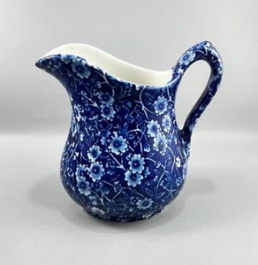 Crownford China Staffordshire Calico Floral Blue Creamer Pitcher Small 5.5" - Picture 1 of 6