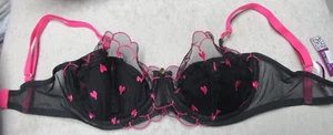 ADORE ME BRA - BLACK WITH PINK HEARTS - SIZE 36C VERY LIGHTLY PADDED NWT - Picture 1 of 1