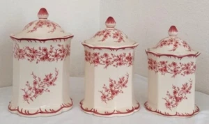 Cracker Barrel Red Floral 11", 10", and 9" Canister Set - Very Hard to find! - Picture 1 of 10