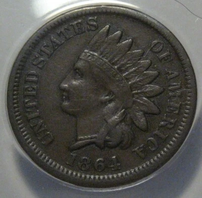 = 1864 VF30 ANACS INDIAN Cent, Bronze No L, FREE Shipping - Image 1 of 3