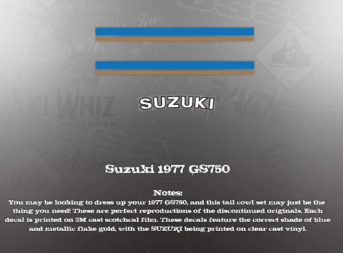 SUZUKI 1977 GS750 TAIL COWL DECAL GRAPHIC SET Foto 1 de 1