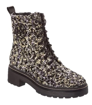 TORY BURCH Miller 50MM Lug Sole Tweed & Leather Combat Boots Bootie New Size 10 - Image 1 of 4