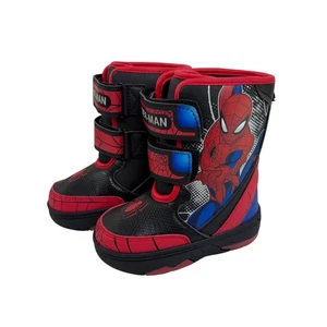 Spider-Man Light UP Winter Boots Boys Size 8 Black Red Marvel Toddler Kids NEW - Picture 1 of 6