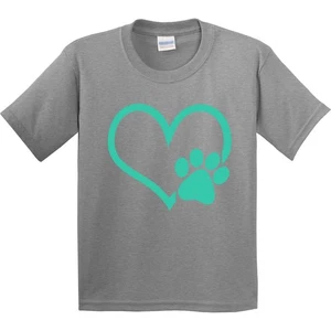 Inktastic Teal Heart With Paw Print Youth T-Shirt Boodlebug Graphics Pets Cat - Picture 1 of 4