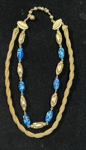 Collana catena vintage 16" con perle di vetro blu. # A7 - Foto 1 di 1