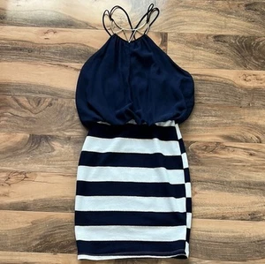 Papaya Blue and White Halter Mini Dress Size Small NWT - Picture 1 of 7