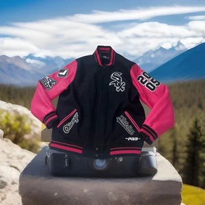 Vtg PRO STANDARD 2XL Chicago White Sox Mesh Logo Varsity Pink Sleve Jacket 2005 - Picture 1 of 24