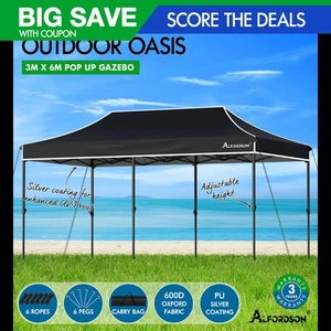ALFORDSON Gazebo 3x6m Pop Up Marquee Outdoor Folding Tent 600D Oxford Black - Picture 1 of 12