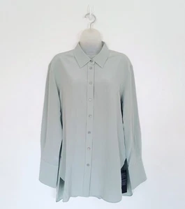 Joseph Silk Blouse Size 14 Sage Green Longline Collared Button Up Shirt BNWT - Picture 1 of 19