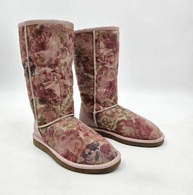 UGG Romantic Flower Classic Tall Sheepskin Boots Women's Size 5 Pink Floral Y2K - Image 1 of 4