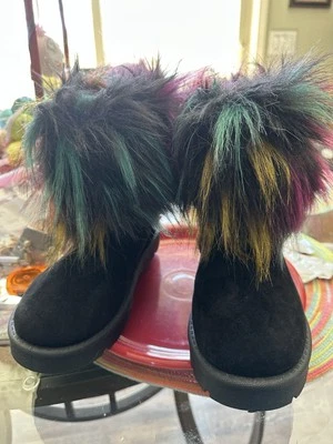 ROUGE BLACK RAINBOW FURRY BOOTS Shoes Sz 7 Women’s - Image 1 of 4