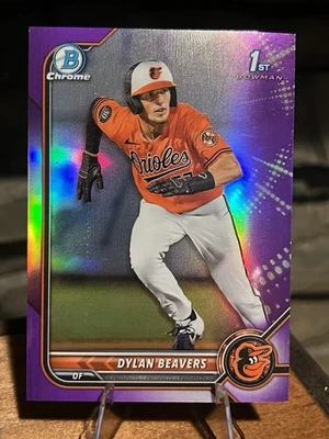 Dylan Beavers 2022 1st Bowman Draft Chrome Purple Chrome Refractor /250  *notes* - Image 1 of 3