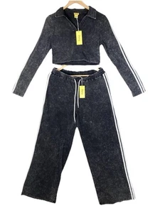 Daisy Tracksuit Set Womens L Ladies Blokecore Cropped Top Wide Leg Pant 2 Pc Y2k - Picture 1 of 17