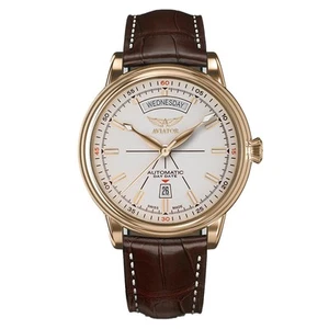 Aviator Brown Leather Ivory Dial Swiss Made Men's Automatic Watch - V32011474 - Picture 1 of 5