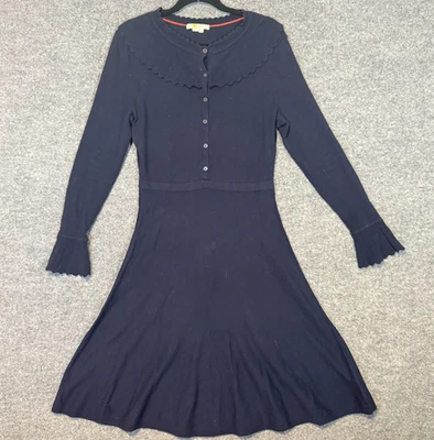 Платье женское Boden 8 синее Henley расклешенное вязаная шерстяная смесь с длинным рукавом минималистское - Изображение 1 из 4