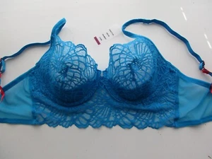 Josie by Natori NWT 847144 Bardot ¾ Length Lace UW Bra Blue 34D 34DD $48 U93.H9 - Picture 1 of 10