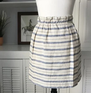 J. Crew Factory Cream Blue Striped Linen Blend Mini Skirt 6 Paperbag High Waist - Picture 1 of 5