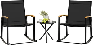 3 Piece Outdoor Rocking Bistro Set, Textilene Fabric Small Patio Furniture Set, - Picture 1 of 12