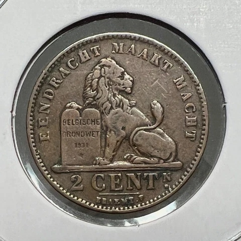 1905 BELGIUM 2 CENTIMES LION  COIN Cover