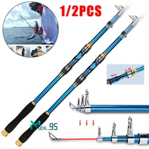 Carbon Fiber Telescopic Fishing Rod Travel Portable Spinning Pole Sea Freshwater - Picture 1 of 17