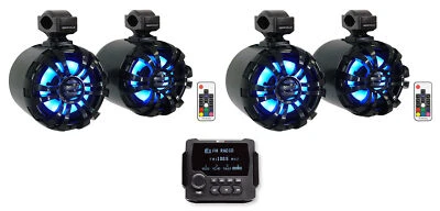 MB Quart GMR-LCD Marine/Boat Bluetooth Receiver+4) Black 6.5" LED Tower Speakers - Image 1 of 4