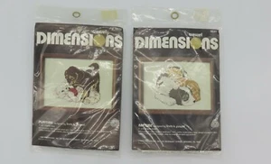 2 kits de punta de aguja Crewel vintage dimensiones gato perro siesta tiempo de juego 1980 nuevos - Imagen 1 de 6