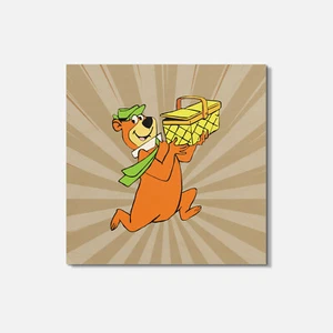 Yogi Bear Basket Cartoon 4'' X 4'' Square Wooden Coaster - Picture 1 of 3
