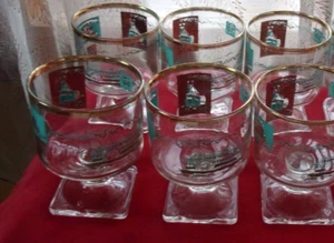 vntg 50's Libbey Southern Comfort Steamboat square pedestal glasses 6 pcs VGUC - Picture 1 of 6