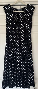 American Living Midi Dress Women Size 4 Navy Polka Dots Fit & Flare Classic - Picture 1 of 10