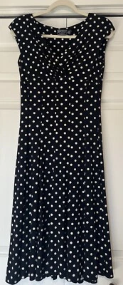 American Living Midi Dress Women Size 4 Navy Polka Dots Fit & Flare Classic - Image 1 of 4
