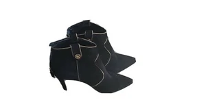 Guess Black Suede Women’s Heel Ankle Boot With Trim/Gold Accents Size 9M - Picture 1 of 11