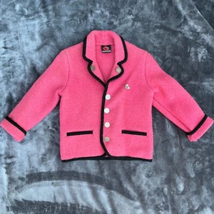 vtg GIESSWEIN Austrian Girls Kids Boiled Wool Pink Preppy Mod Twee Coat Jacket - Picture 1 of 23