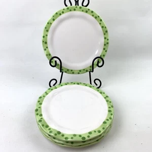 Set of 4 Hits the Spot by Demdaco Green Polka Dot Lunch Salad Dessert Plates 8” - Picture 1 of 5