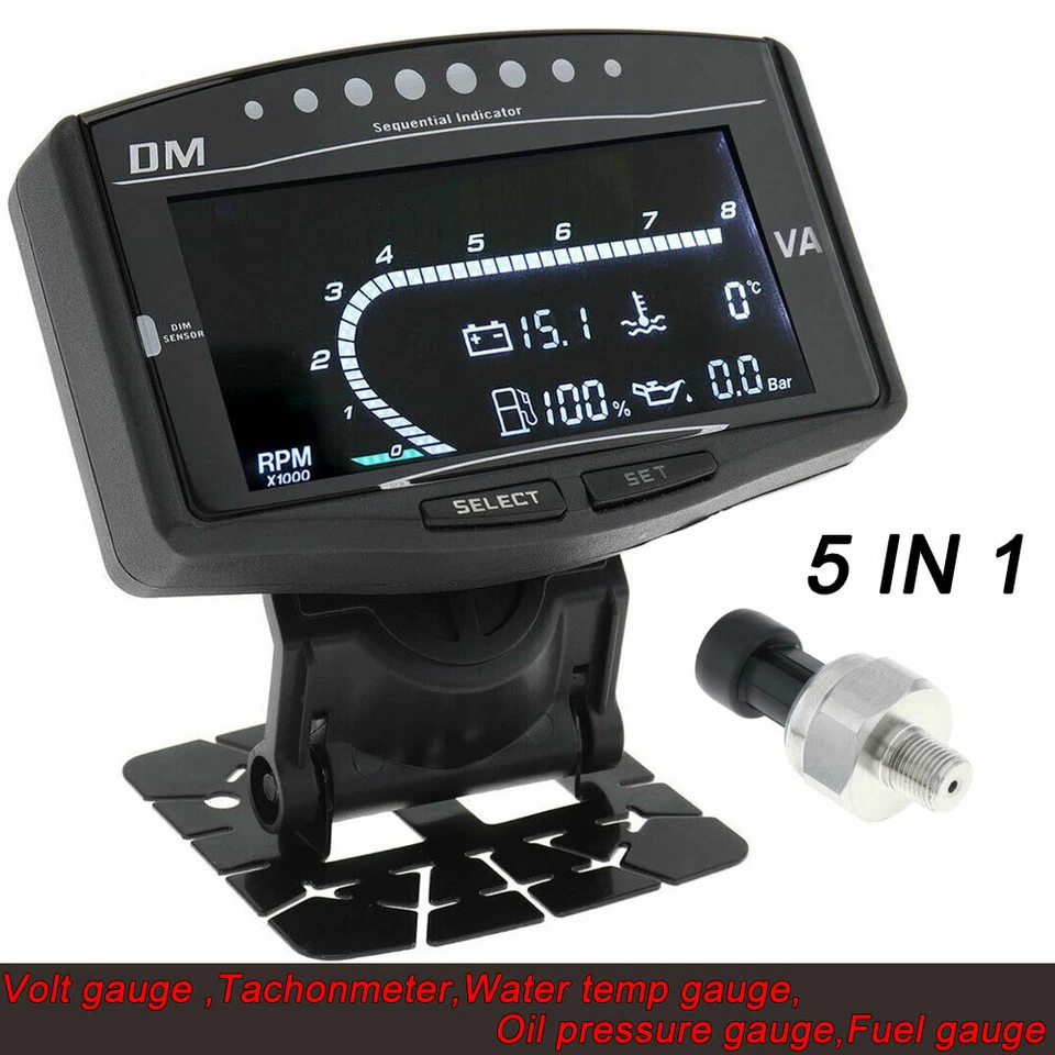 5in1 Multifunction Car LCD Digital Oil Pressure+Volt+Water Temp+Fuel+Tacho Guage — 第 1/4 张图片