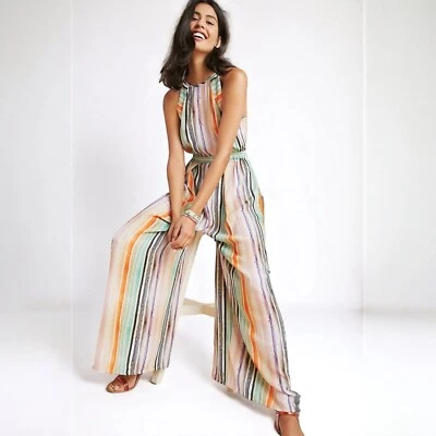 Anthropologie BL-NK LONDON Wide Leg Jumpsuit Sz Small Colorful Stripes Luxe NWT - Image 1 of 4