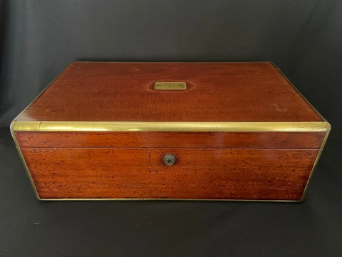 Antique 19 C English Wood Writing Lap Desk Box Cover