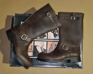 Vintage 90s Leather BROWN Boots Wehrmacht PUNK MOTORCYCLE NOS US8.5 EU39 size - Picture 1 of 5