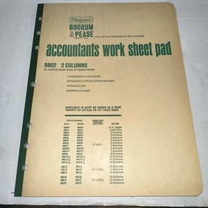 Vintage Boorum & Pease Buchhalter Arbeit Blatt Block 8802 2 Spalten - volle 50 Seiten - Bild 1 von 3