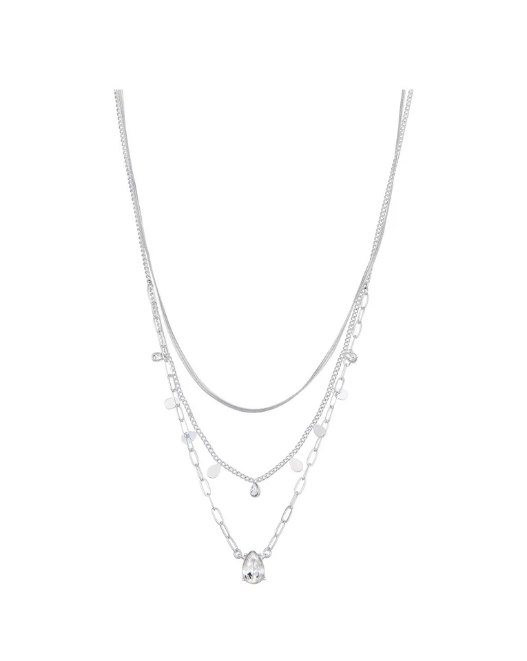 Nine West Silver Tone Simulated Crystal Multi-Row Pendant Necklace  - Imagem 1 de 1