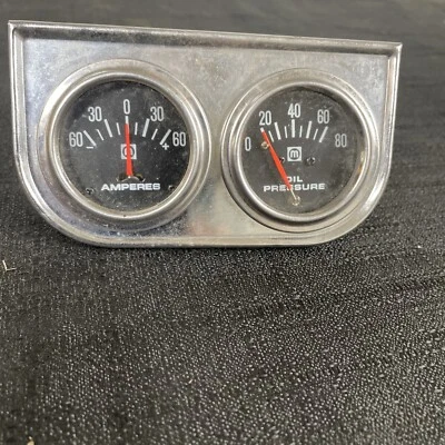 Vintage Accessory Under Dash Oil Pressure & Ammeter Amp Gauge w/ Housing - Image 1 of 4