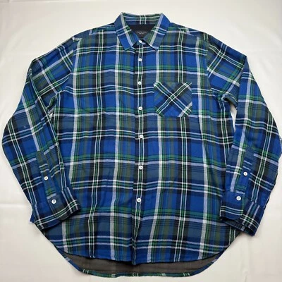 Rag & Bone Men's Long Sleeve Blue Plaid Lined Flannel Button Up Shirt - Large - Image 1 of 4