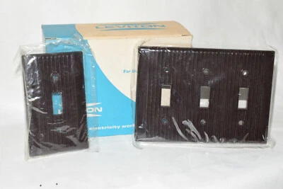 NEW Art Deco MCM Ribbed Brown Switch Wall Plate - 3 Gang Bakelite + bonus plate